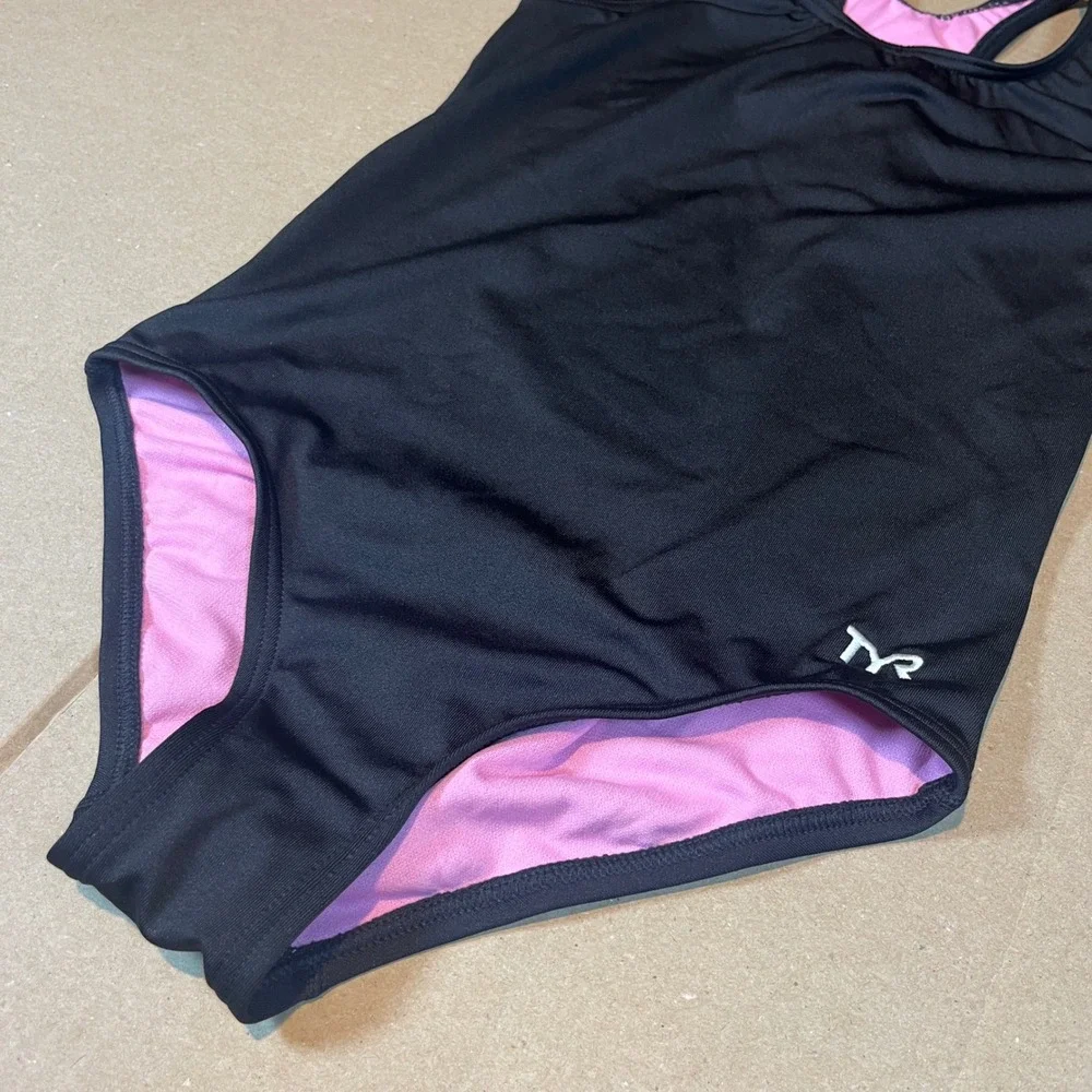 TYR Girls Durafast Elite Ella Maxfit One Piece Swimsuit Black Pink Size L 10/12